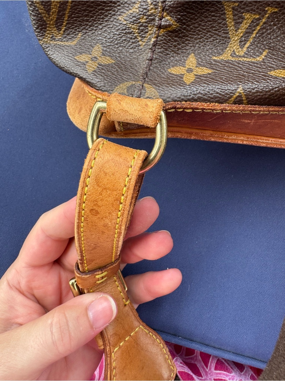 Louis Vuitton Brown Monogram Canvas Drawstring Backpack with Tan Leather Trim - Picture 4 of 12
